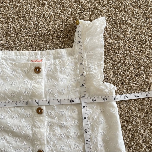 Cat & Jack Eyelet Button Up Top Girls M (7/8) White Ruffle Sleeves Lined - Picture 7 of 9